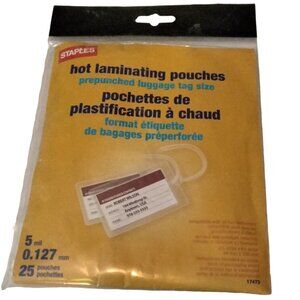 25 Staples Hot Laminating Pouches 5 mil Prepunched Luggage Tag Size 17473